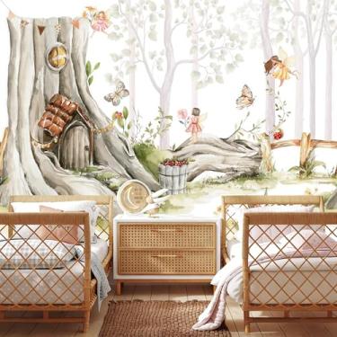 Imagem de LOOWAP Papel de parede autoadesivo de berçário aquarela árvore floresta floresta mural de parede para meninas quarto sala de estar