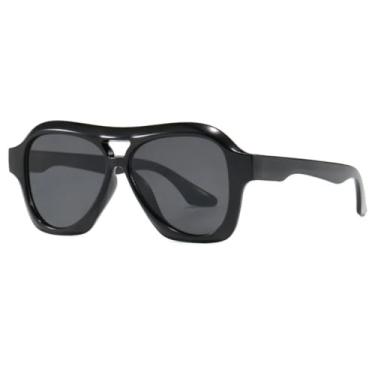 Imagem de VFDHN Óculos de Sol Retro Double Beam Feminino Fashion com Lentes Degradê e Proteção UV400 (Preto e Cinza)