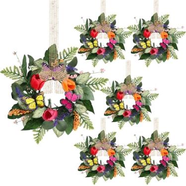 Imagem de 6 mini guirlandas de armário de cozinha primavera verão pequena borboleta tulipa lavanda eucalipto para porta da frente com fita baga primavera floral flores de seda grinalda para varanda, parede
