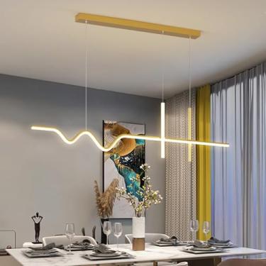Imagem de Luminária pendente de LED de 100 cm para sala de jantar, com controle remoto, design linear e dimerizável, ideal para cozinha, escritório, bar, ilha de cozinha moderna e com altura ajustável