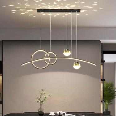 Imagem de Luminária pendente moderna para mesa de jantar, com LED dimerizável e controle remoto. Lustre com altura ajustável para sala de estar, sala de jantar, cozinha e escritório (preta).