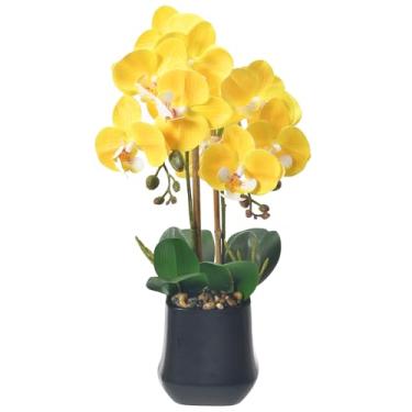 Imagem de WishTip Orquídeas artificial planta em vaso de cerâmica 47 cm orquídea falsa Phalaenopsis arranjo de flores para mesa de escritório em casa, decoração de interiores, amarelo