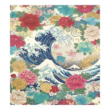 Imagem de SEHANY Flores coloridas japonesas Ukiyo-e Waves capa de ímã de máquina de lavar louça, painel magnético decorativo antiarranhões, adesivos de ímã de geladeira, decoração de cozinha 58 x 66 cm