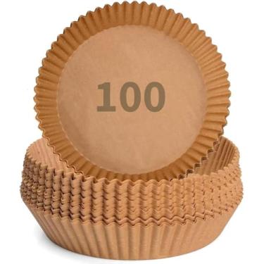 Imagem de 100 Unidades Forma Papel Air Fryer Descartável Antiaderente Redondo Forno Microondas 16cm Resistente Calor