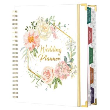 Imagem de Agenda e organizador de casamentos – Livro e organizador de casamento para a noiva, livro de planejamento de casamento com 5 seções com abas, 23 x 30 cm, capa dura com canto de metal + 5 bolsos