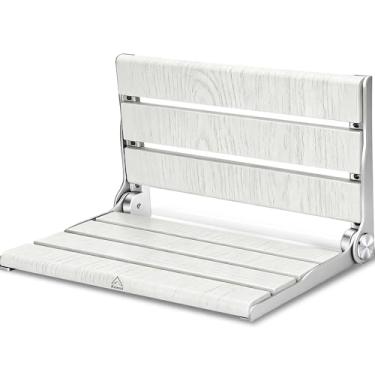 Imagem de Assento de chuveiro montado na parede - Assento de chuveiro dobrável de teca de 40 cm para mulheres idosas, deficientes e grávidas - Bancos de chuveiro resistentes para chuveiro interno com capacidade