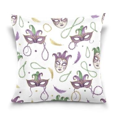 Imagem de ATTX Capas de almofada de máscara de carnaval 50 x 50 cm decorativas com zíper para sala de estar sofá-cama (780)