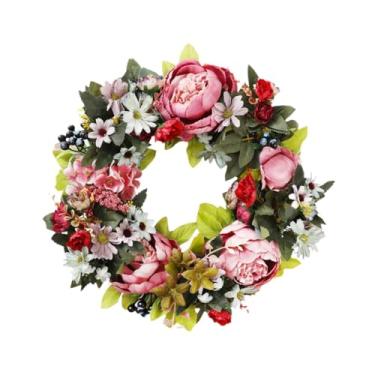 Imagem de IEUDNS Guirlanda Artificial de Peônias para Porta de Entrada, 40 Cm, para Inauguração de Casa, Casamento.