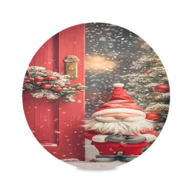 Imagem de STAYTOP Jogo americano redondo de gnomo fofo de Natal 6 peças, tapetes de mesa antiderrapantes fáceis de limpar para decoração de mesa de festa de churrasco em casa