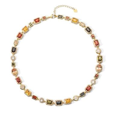 Imagem de Colar de tênis feminino, DaintyGold Plated Diamond Crystal, colar colorido de pedras preciosas de zircônia cúbica para homens, noivas, presentes de Dia dos Namorados | Tamanho único - 41 cm, chocker