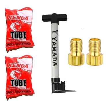 Imagem de Par Câmara De Ar Aro 26 + Bomba De Ar + 2 Adaptador Válvula