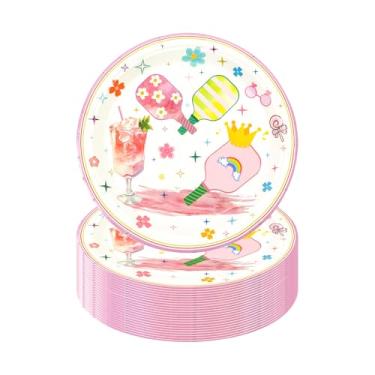Imagem de LDFDRT Pratos de coquetel de 18 cm, 50 peças, pratos de papel descartáveis, raquete de tênis, bolo, pratos de sobremesa para decoração de mesa