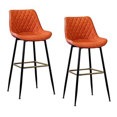 Imagem de Banquetas de bar bistrô bancos de bar conjunto de 2 cadeiras de bar de couro sintético vintage industrial bancos de bar para cozinha, ilha, jantar, restaurante