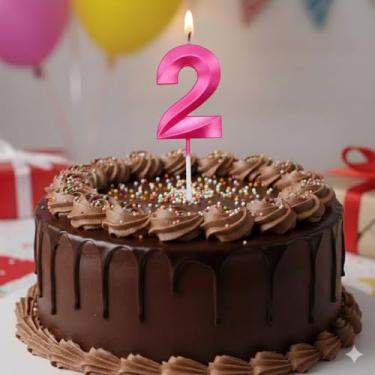 Imagem de Vela De Aniversário Design Número Com 7Cm Silver Festas Rosa (Número 2)