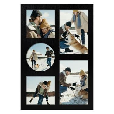 Imagem de YESKAY Colagem de porta-retratos para fotos de 10 x 10 x 10 cm, moldura de 5 aberturas, molduras de família com vidro temperado para decoração de parede (preto rústico_1 pacote)