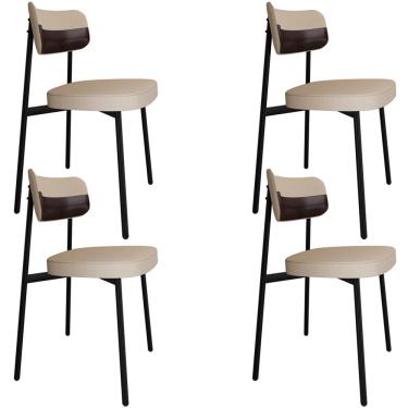 Imagem de Kit 04 Cadeiras Estofada Para Sala de Jantar Astrid Preto C01 Linho Areia Courino Café - Lyam Decor