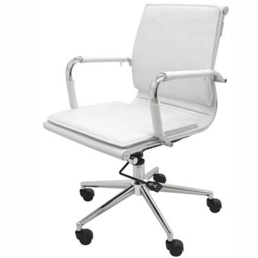 Imagem de Cadeira Giratória Baixa Valência Soft Rivatti Revestida Em Poliuretano Branco Base Rodizio Preto