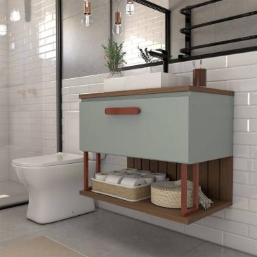 Imagem de Armário de Banheiro Grandeza 80 Cm 1 Porta 100% Mdf Pistache/Freijó - Panorama Móveis