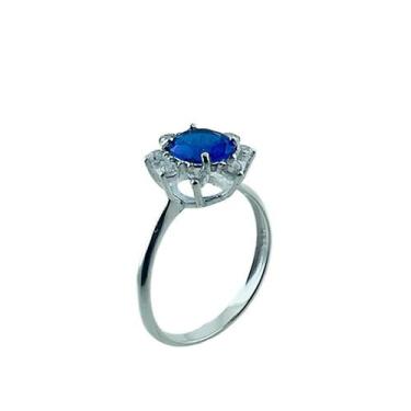 Imagem de Anel em Prata 925 Oval com Zircônia Azul Royal - Joia Elegante - Justi