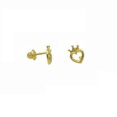 Imagem de Brinco em Ouro 18K Coração Vazado com Zircônia - Joia Elegante - Justi