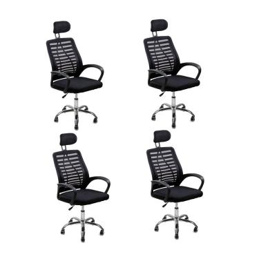 Imagem de Kit 4 Cadeiras Escritório Oficial Diretor Tela Mesh Encosto