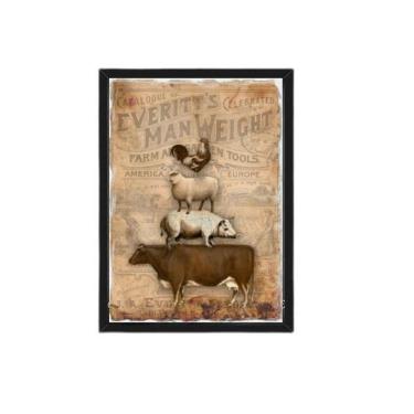 Imagem de Quadro Vintage Animais Fazenda 33X24Cm Com Vidro - Preta