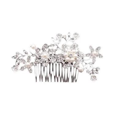 Imagem de Pentes De Cabelo De Noiva Com Pérolas Prateadas E Strass, Acessórios D