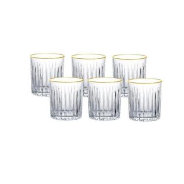 Imagem de Jogo De Copos Para Whisky 330 Ml Borda Dourada Faixas - Hauskraft