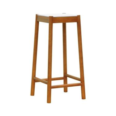 Imagem de Banco Alto Amber Madeira Maciça - Amêndoa Assento Mdf Bp Na Cor Branca