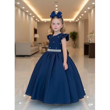 Imagem de Vestido Longo Ysa Kids Ariane Azul Marinho para Festas e Eventos, Luck