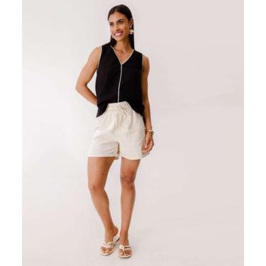 Imagem de Short Feminino Sarja Clochard Cintura Alta Marisa-27000, 38, Off white
