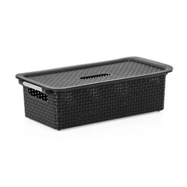 Imagem de Cesto 03 Organizador Com Tampa Rattan - - Niquelart, Preto