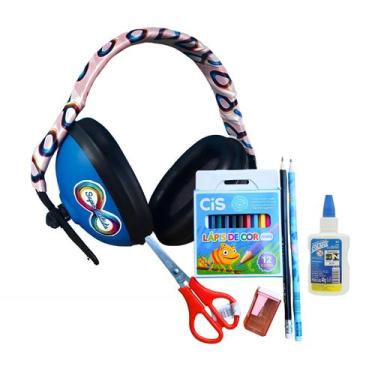 Imagem de Abafador de Barulho para Meninas com Kit Escolar Educativo e Sensorial
