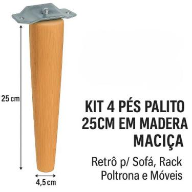 Imagem de Kit com 4 Pés Palito 25cm Chapinha Chanfrada  Ideal para Sofá, Rack, M