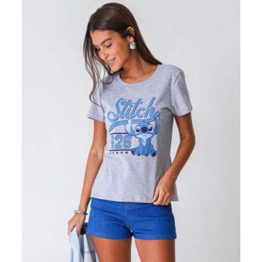 Imagem de Blusa Feminina Estampa Stitch Manga Curta Disney Cinza-22051, Cinza me