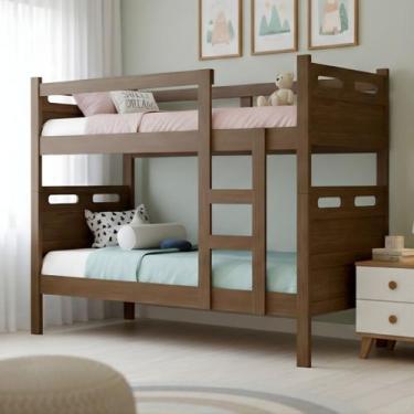 Imagem de Beliche Jaspe 2 Em 1 Vira Duas Camas Solteiro Em MDF Com Pés De Madeir