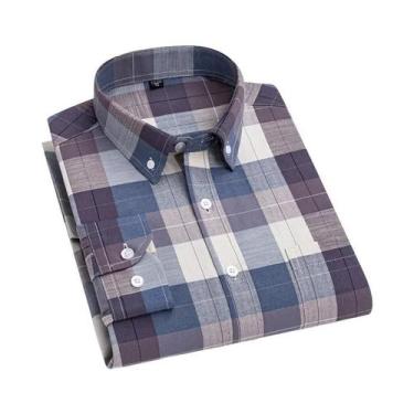 Imagem de Camisa Formal Masculina De Manga Longa 100% Algodão, Estampa Xadrez, C