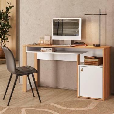 Imagem de Escrivaninha Mesa para Computador Telasul Versa Home 1 Porta Freijó/Branco