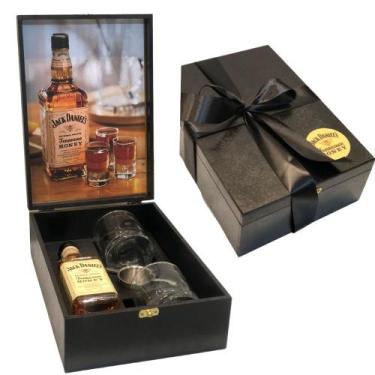 Imagem de Box Whisky Jack Daniels Honey Mel 375ml + 2 Copos + Dosador, Preta