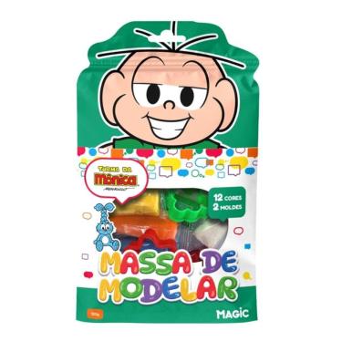 Imagem de Massa de modelar 12 cores 2 moldes verde - Turma da Mônica