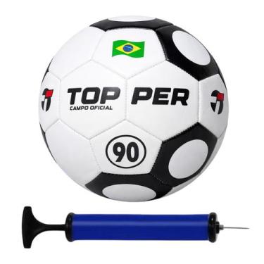 Imagem de Bola de Futebol Campo Topper 90 Hybrid Oficial + Bomba de Ar, Preto, B