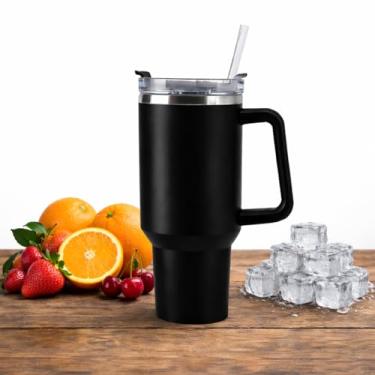Imagem de ManiaCompleta - Copo Térmico de Aço Inoxidável 1.2 lts, com Alça e Canudo, Isolamento à Vácuo de Parede Dupla, Conserva Bebidas Geladas ou Quentes - Preto