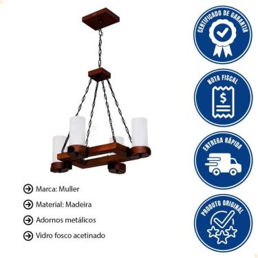 Imagem de Lustre Muller Country Retangular 4 Lâmpadas Envelhecido 1204E