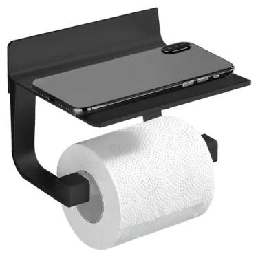Imagem de Suporte Papeleira Porta Papel Higiênico De Parede Com Base Preto Fosco