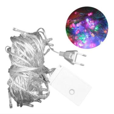 Imagem de Pisca Pisca Colorido 100 Leds 8 Funções Fio Transparente 9 Metros 127V