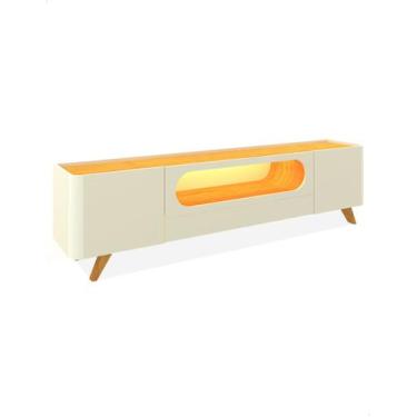 Imagem de Rack Oval Duna 210 cm Pés Madeira com Luz Led Off Naturale - Lacamel