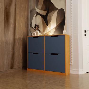 Imagem de Sapateira Milano 4 Portas para 16 Pares de Sapato Azul/Freijó - Panorama Móveis
