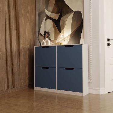 Imagem de Sapateira Milano 4 Portas para 16 Pares de Sapato Azul/Branco - Panorama Móveis