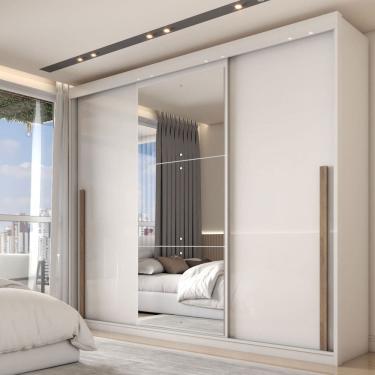 Imagem de Guarda-Roupa Casal Arcadia 3 Portas 6 Gavetas com Espelho Branco - Panorama Móveis
