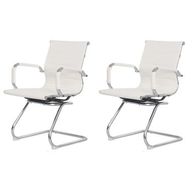 Imagem de Kit 2 Cadeiras Escritório Stripes Fixa PU Branca